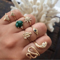 25 Styles Bohemian Gold Crown Moon Star Snake Cross Water Drops Crystal Ring Set Women Charm Joint Ring Party Wedding Jewelry