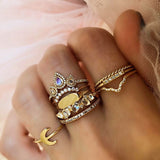 25 Styles Bohemian Gold Crown Moon Star Snake Cross Water Drops Crystal Ring Set Women Charm Joint Ring Party Wedding Jewelry