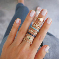 25 Styles Bohemian Gold Crown Moon Star Snake Cross Water Drops Crystal Ring Set Women Charm Joint Ring Party Wedding Jewelry