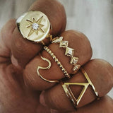 25 Styles Bohemian Gold Crown Moon Star Snake Cross Water Drops Crystal Ring Set Women Charm Joint Ring Party Wedding Jewelry