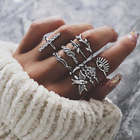 25 Styles Bohemian Gold Crown Moon Star Snake Cross Water Drops Crystal Ring Set Women Charm Joint Ring Party Wedding Jewelry