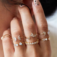 25 Styles Bohemian Gold Crown Moon Star Snake Cross Water Drops Crystal Ring Set Women Charm Joint Ring Party Wedding Jewelry