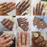 25 Styles Bohemian Gold Crown Moon Star Snake Cross Water Drops Crystal Ring Set Women Charm Joint Ring Party Wedding Jewelry