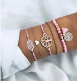 accesorios mujer Bohemian charm bead Bracelet Women tassel heart tree bijoux acier inoxydable femme Sets Jewelry armband