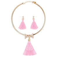 Fashion Women Tassel Jewelry Boho Pearl Chocker Necklace Crystal Drop Earrings Wedding  Jewelry Set Tassel Necklace Earrings