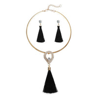 Fashion Women Tassel Jewelry Boho Pearl Chocker Necklace Crystal Drop Earrings Wedding  Jewelry Set Tassel Necklace Earrings