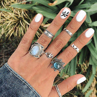 50 Styles Women Bohemian Vintage Crown Wave Flower Heart Lotus Star Leaf Crystal Opal Joint Ring Party Jewelry Silver Rings Set