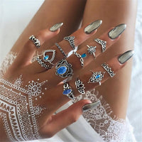 50 Styles Women Bohemian Vintage Crown Wave Flower Heart Lotus Star Leaf Crystal Opal Joint Ring Party Jewelry Silver Rings Set