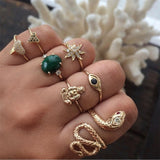 50 Styles Women Bohemian Vintage Crown Wave Flower Heart Lotus Star Leaf Crystal Opal Joint Ring Party Jewelry Silver Rings Set