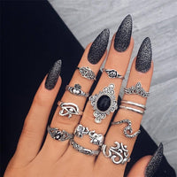 50 Styles Women Bohemian Vintage Crown Wave Flower Heart Lotus Star Leaf Crystal Opal Joint Ring Party Jewelry Silver Rings Set