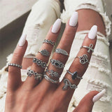 50 Styles Women Bohemian Vintage Crown Wave Flower Heart Lotus Star Leaf Crystal Opal Joint Ring Party Jewelry Silver Rings Set