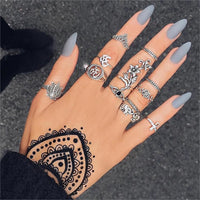 50 Styles Women Bohemian Vintage Crown Wave Flower Heart Lotus Star Leaf Crystal Opal Joint Ring Party Jewelry Silver Rings Set