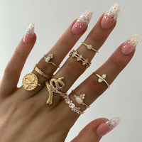 50 Styles Women Bohemian Vintage Crown Wave Flower Heart Lotus Star Leaf Crystal Opal Joint Ring Party Jewelry Silver Rings Set