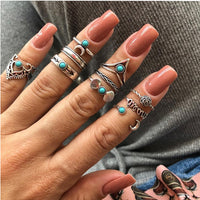 50 Styles Women Bohemian Vintage Crown Wave Flower Heart Lotus Star Leaf Crystal Opal Joint Ring Party Jewelry Silver Rings Set