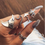 50 Styles Women Bohemian Vintage Crown Wave Flower Heart Lotus Star Leaf Crystal Opal Joint Ring Party Jewelry Silver Rings Set