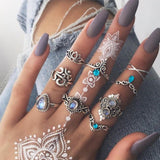 50 Styles Women Bohemian Vintage Crown Wave Flower Heart Lotus Star Leaf Crystal Opal Joint Ring Party Jewelry Silver Rings Set