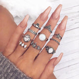 50 Styles Women Bohemian Vintage Crown Wave Flower Heart Lotus Star Leaf Crystal Opal Joint Ring Party Jewelry Silver Rings Set