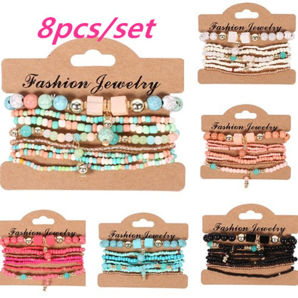 Fashion Bracelet Set Bohemian Multilayer Crystal Beads Bracelets & Bangles Charm Bracelet Jewelry For Women Gift Pulseras Mujer