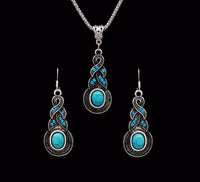 Crazy Feng Fashion Jewelry Hot Sale Ethnic Blue Stone Jewelry Sets Tibetan Silver Necklace Earrings For Women Free Shipping