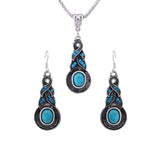 Crazy Feng Fashion Jewelry Hot Sale Ethnic Blue Stone Jewelry Sets Tibetan Silver Necklace Earrings For Women Free Shipping