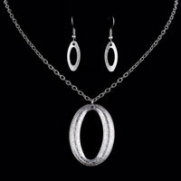 Fashion Round Ring Shape Choker Necklace Chunky Statement Chain Necklace Earrings Silver Plated Jewelry Sets For Women Giftd