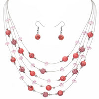 Fashion Jewelry Sets Women Joker Bohemian Crystal Silver Multilayer Coral Stone Beads Statement Chocker Necklace Earrings Set