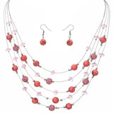 Fashion Jewelry Sets Women Joker Bohemian Crystal Silver Multilayer Coral Stone Beads Statement Chocker Necklace Earrings Set