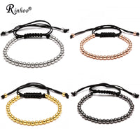 Rinhoo Handmade 4MM Beads Balls Braided Macrame Charm Wrap Cord Beaded Bracelet Bangles Adjustable Rope Jewelry For Men Women