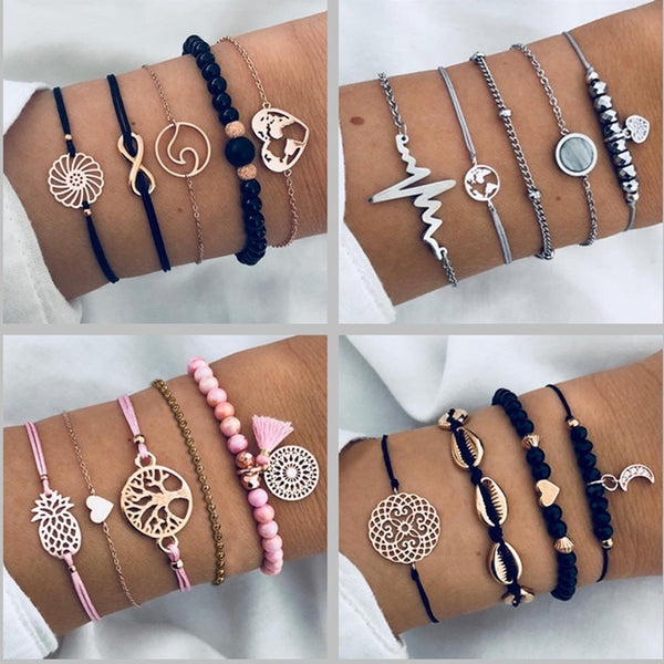 DIEZI Different Style Bohemian Tree Beaded Bracelets Sets For Women Vintage Fashion Chain Strand Bracelets Jewelry Gifts