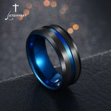 Letdiffery Hot Sale Groove Rings Black Blu Stainless Steel Midi Rings For Men Charm Male Jewelry Dropshipping