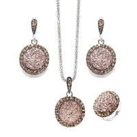 Wholesale Vintage Black Gem Jewelry Set Fashion Women Jewelry Set Antique Silver Crystal Round Stone Pendant Necklace Sets 3Pc