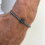 Crosses Hematite Bracelet men unique charms Jewelry tiger skull made beads Men's bracelets Luxury Handmade pulsera hombre joyas