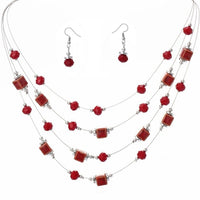 Fashion Jewelry Sets Women Joker Bohemian Crystal Silver Multilayer Coral Stone Beads Statement Chocker Necklace Earrings Set