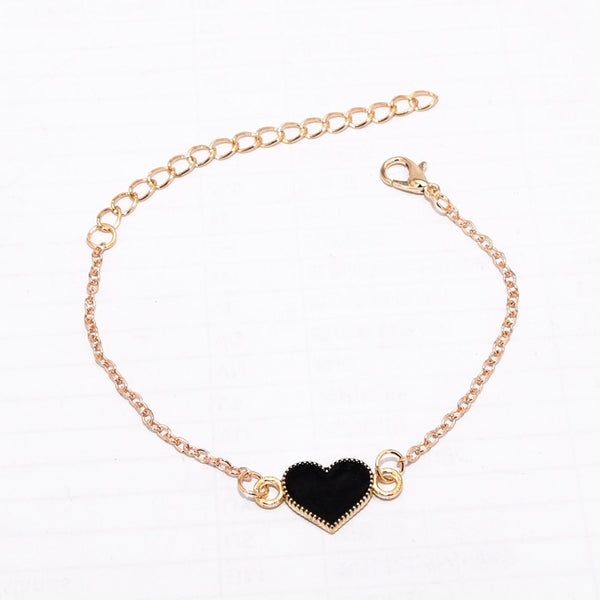 Hot Fashion Simple Black Red Drop Oil Butterfly Heart Shape Pendant Gold Color Chain Bangle Bracelet for Women Jewelry Bijoux