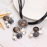 ZOSHI Geometry Circle Pendant Necklace Earring Sets Multilayer Leather Necklace Earrings Wholesale Wedding Costume Jewelry Set