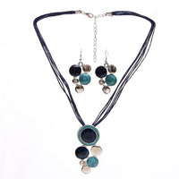 ZOSHI Geometry Circle Pendant Necklace Earring Sets Multilayer Leather Necklace Earrings Wholesale Wedding Costume Jewelry Set